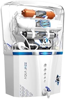 Kinsco Aqua Jazz ISI Copper Alkaline RO Water Purifier | RO + UV + UF + TDS + Copper Technology | Auto Start/Stop | 15L Tank Capacity | White