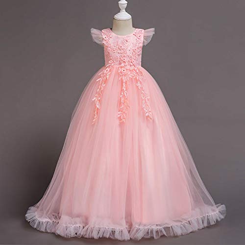Ibtom Castle Flower Girls Dress Bridesmaid Wedding Pageant Party Princess Communion Floral Boho Vintage Lace Dance Maxi Gown For Kids Blush Pink 6-7 Years thumb #2
