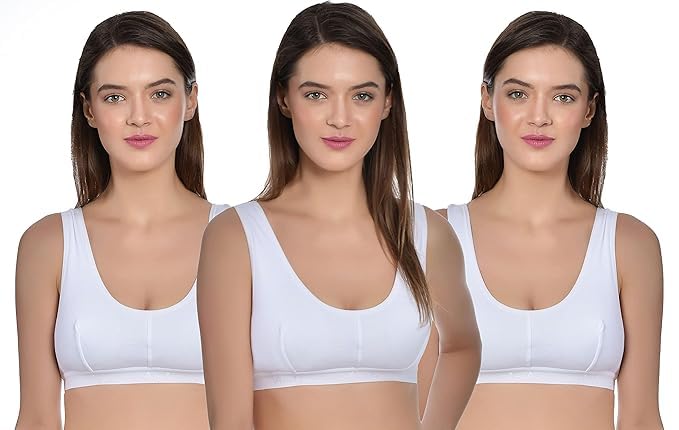 aimly Women's Cotton Non-Padded Non-Wired Full Coverage Single Layer Sports Bra, Pack of 3-picture-25