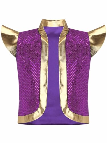 Kids Boys Fairy Tale Arabian Prince Vest Shiny Sequins Open Front Waistcoat Super Bro Toad Outfits3