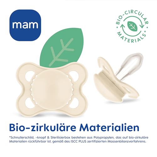 MAM Original Night Schnuller im 2er-Set, leuchtender & zahnfreundlicher Baby Schnuller aus nachhaltigen & bio-erneuerbaren Materialien, mit Schnullerbox, 0-6 Monate, Hase/Mond