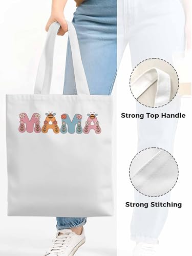 Canvas Tote Bag for Women,MAMA Flower BeeFloral Cartoon Style4