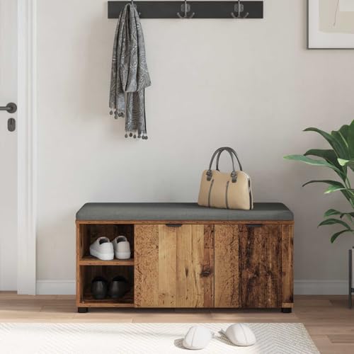 Banc de couloir avec coussin 100x38x46 cm en bois et étagère