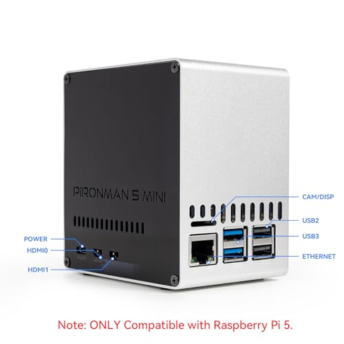 Image of Pironman 5-Mini NVMe M.2 SSD PCIe Mini PC Case for Raspberry Pi 5 2 /4 /8 /16GB Hailo-8L AI Accelerator with PWM Active Cooler+RGB Fan, Safe Shutdown, RGB Effect, Stylish Design (RPI5 Not Included)