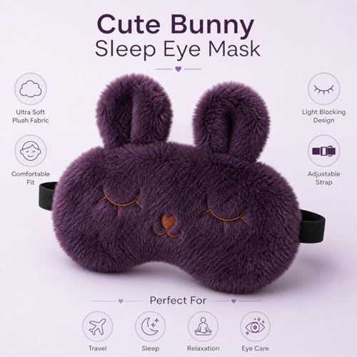 Image of Jenna Bunny Fur Sleep Eye Mask | Ultra Soft Plush Eye Cover for Comfortable Sleep, Travel & Relaxation (Purple, Free Size)
