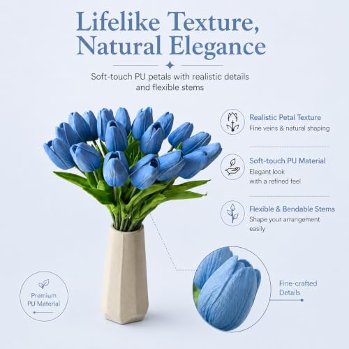 Image of Mandy's 20pcs Artificial Light Blue Tulips