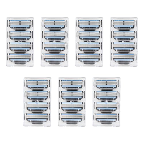 28 Piezas Cuchillas de Afeitar para Hombre Compatibles con Mach3, Recambio Cuchilla Afeita, Afeitado Profundo Sin Irritación, Anticolmatantes con Tiras Lubricantes, Recambios Económicos y Duraderos