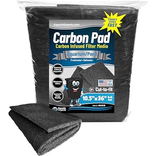 Aquarium Carbon Pad – Cut‑to‑Fit Carbon Infused Filter Pad Media for Crystal Clear Fish Tanks and Ponds, 3/8"–1/2" Thick (10.5 Inch Width, 36 Inch Long)