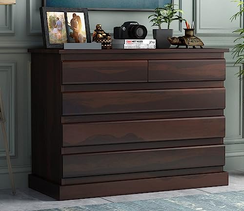 Image of Sheesham Wooden Chest of Drawers for Living Room with 5 Drawer - Solid Wood Chest of Drawers Wooden Drawer Cabinet Chest of Drawer for Bedroom Storage Cabinet (Elijah)
