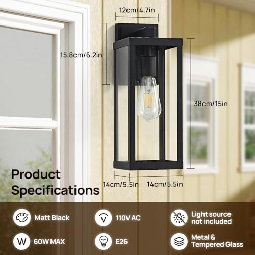 Image of Black Outside Lights for House 15 inch H Outdoor Wall Sconce Waterproof Large Exterior Light Fixtures for Garage, Doorway, Porch, Patio, 2 Pack