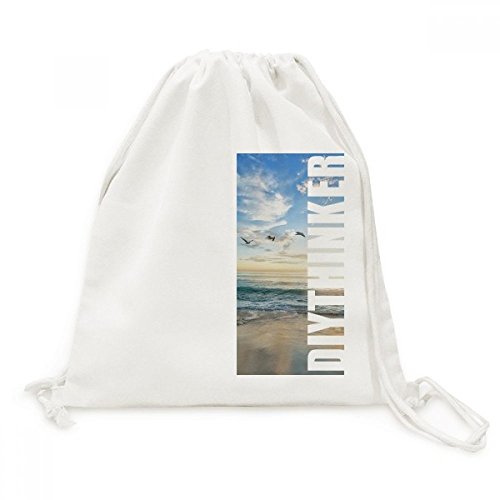 Sac à cordon en toile motif oiseau marin et plage pour vos voyages et sorties