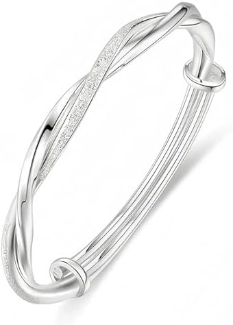 Kim Carrey S925 Sterling Silver Bangle Bracelet for Women, Adjust...