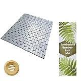 Bambonova Bamboo Bath Mat 24 x 16 Inches and Wooden Soap Dish Set Bathroom Rug Natural Bamboo Shower Mat Bathtub Mat Non Slip for Kitchen Sauna Spa Hot Tub Outdoor Bathroom Decor - Grey