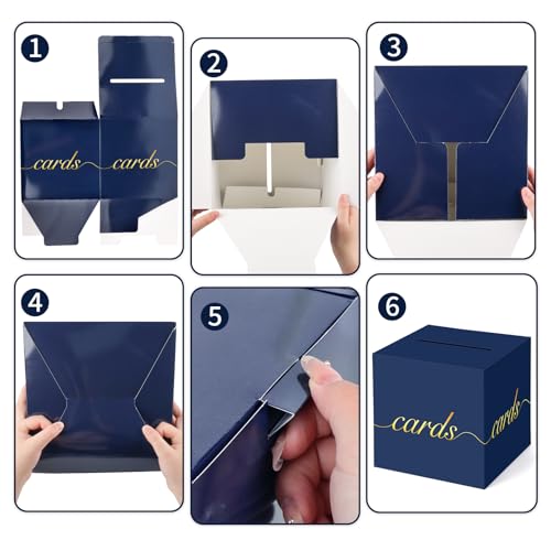 Image of Navy Blue Card Box Gold Foil Wedding Favors Gift Card Boxes Post Box Receiving Money Box Holder for Wedding Reception, Baby Showers, Anniversary, Birthday Party, Retirement, Graduation Envelope Holder