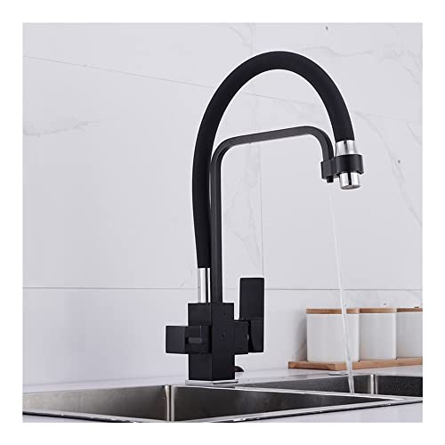 Robinet de cuisine mitigeur multifonction rotatif 360° laiton noir - 2