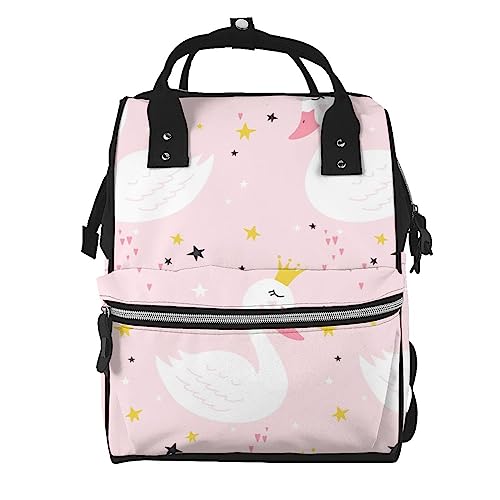 Sac à dos à couches grand compartiment avec protection PC portable motif cygne mignon