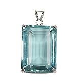 REAL-GEMS Aquamarine 925 Silver Emerald Cut Pendant 69 Carat Hydrothermal Statement Piece