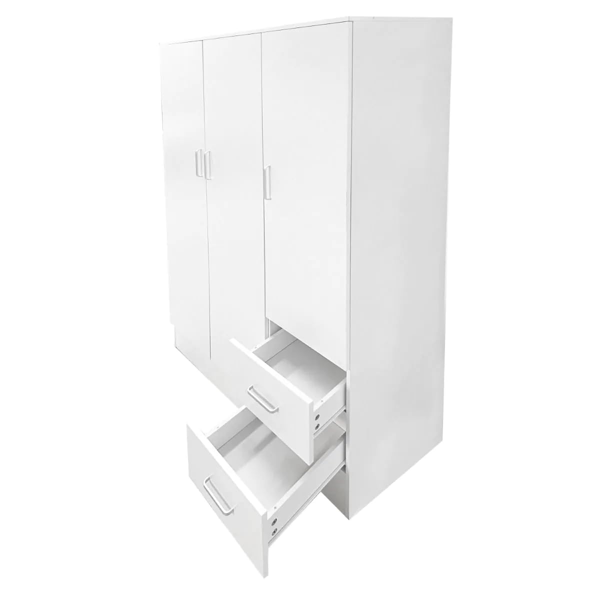 Armadio Camera da Letto 3 Ante 2 Cassetti Bianco 120x50x170 cm | Guardaroba salvaspazio, barre appendiabiti, ripiani regolabili, legno laminato, per mansarda garage ripostiglio