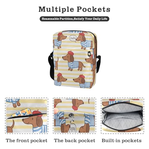 messenger bag for men Shoulder Bag For Woman Womens Purse Cross Body Adjustable Strap for Shopping Shopping- Cute Dachshund Pattern with French Romantic Style2