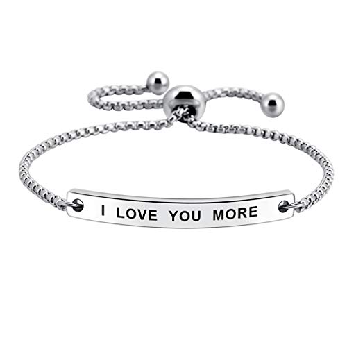 SOUSYOKYOSAM I Love You More Hand Stamped Bracelet Jewelry Gifts for Her Girlfriend Wife Classic Lettering, Happy Mothers Day Women