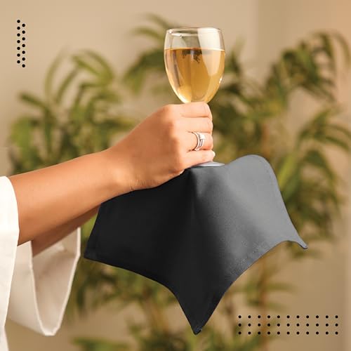 Image of Encasa XO Dining Cocktail Napkins 12 pcs (1 Dozen) Set of Large 23x23 cm (9 inchx9 inch) - Charcoal Grey - Absorbent Heavy Cotton Party Fabric Machine Washable for Home Restaurant Banquet & Hotel