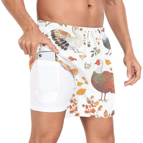 Turkey Pattern Men's Swim Trunks with Liner Quick Dry Beach Shorts Swimwear Bathing Suit S-XXL4