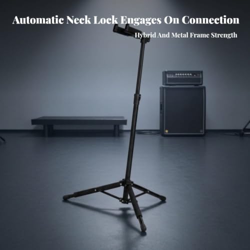 Image of Height Adjustable Guitar Stand with Weight-Activated Lock Foldable Weight-Activated Lock Guitar Stand Self-Locking Soft-Padded for Guitarists, Musicians, Home Studio, Stage, Music Room, Gravity Lock