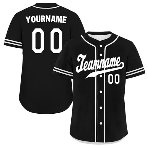 Onegam Breathable Custom Baseball Jersey, Personalized Team Uniform Button-Down Shirts Sports Jerseys for Softball Fans Events Black White