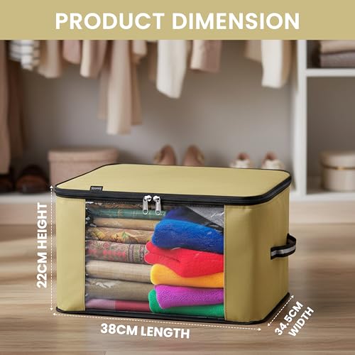 Image of Storite 2 Pack Nylon Wardrobe Bag Underbed Moisture Proof Cloth Storage Organizer, Storage box for Clothes Saree Bags with Zippered Closure & Handle (Khaki,38x34.5x22 cm)