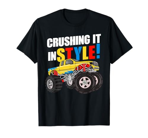 Monster Truck Graphic Niños Niños Niños Cumpleaños Escuela Niños Camiseta