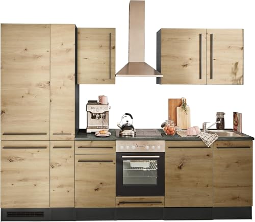 Jazz 8 Moderne Küchenzeile ohne Elektrogeräte in Anthrazit, Artisan Eiche Optik - Geräumige Einbauküche mit viel Stauraum - 310 x 211 x 60 cm (B/H/T)