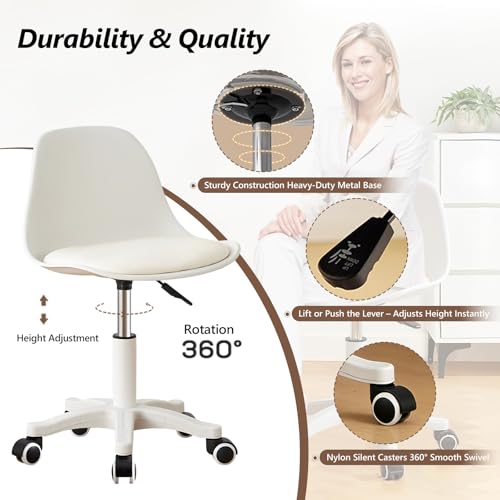 Image of Small Desk Chair Cute, Swivel Armless Task Chair with Soft Padded Cushion, Height Adjustable Home Office Desk Chair with Back for Adult, Study Room, Vanity, Office Work