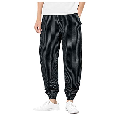 LISTHA Striped Harem Pants Men Casual Jogger Fitness Trousers Linen Loose Pocket