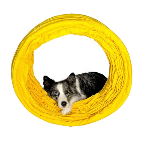 Callieway® Dog Agility Tunnel Turnier 3m lang / 60cmØ, 360° FullGrip (5m, gelb)