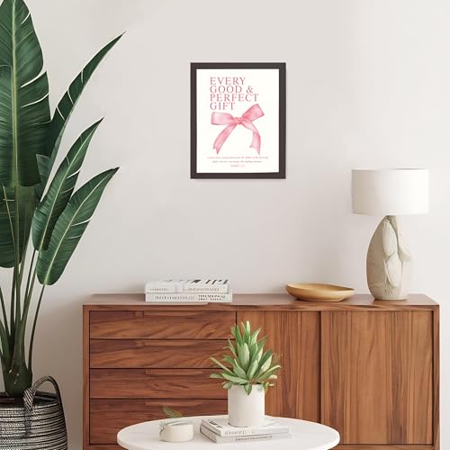 Image of LARTSFRO Coquette Pink Bow Wall Art Decor Posters, Pink Bow Room Bedroom Bathroom Dorm Wall Art Decor Aesthetic for College Teen Girls Gifts, Inspirational Bible Verses Bow Wall Decor, 10x8 Inch Set of 4 Pcs Bow Pictures (DARK FRAMED)