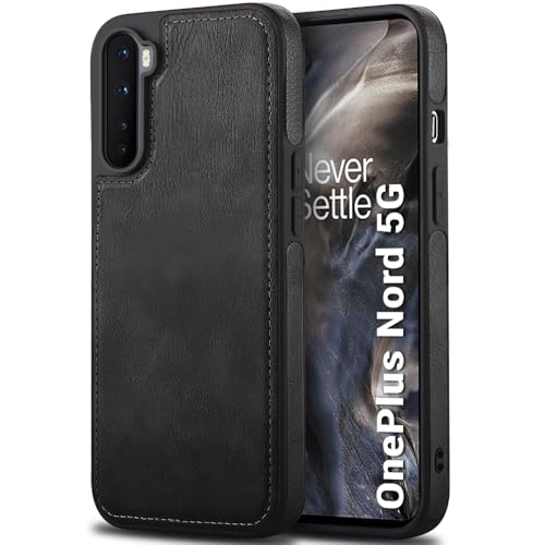 Image of TheGiftKart Genuine Leather Finish Back Cover comaptible with OnePlus Nord 2020 | Shockproof Design | Raised Edges for Camera & Screen Protection | Stunning Minimalist Cover for OnePlus Nord (Black)