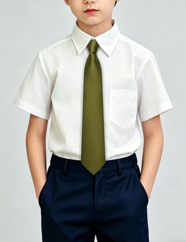 Image of Hi-Tie Pretied Boys Ties Solid Color Kids Adjustable Necktie Lapel Pin Clip Set Age 8-12 Wedding School Graduation