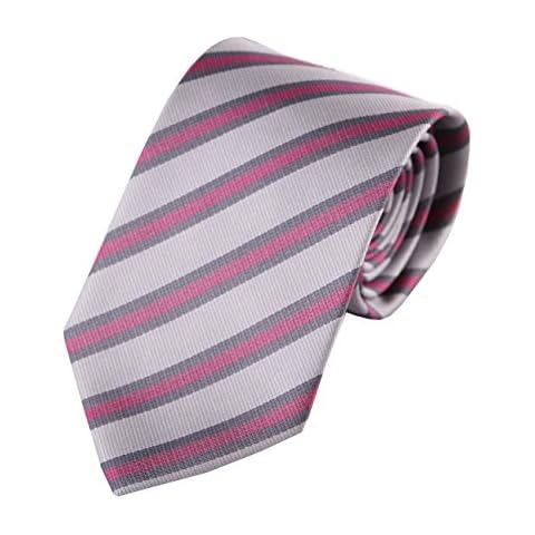 Streeze Mens Stylish Diagonal Striped Tie - Silver/Crimson/Grey Cover