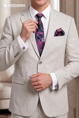 Image of HISDERN Ties for Men Paisley Tie and Pocket Square Cufflinks Set Formal Classic Floral Necktie Handkerchief Wedding Party
