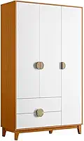Guarda Roupa Ipê 3 Portas 2 Gavetas com Pés Madeira Maciça Cinamomo/branco