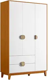 Guarda Roupa Ipê 3 Portas 2 Gavetas com Pés Madeira Maciça Cinamomo/branco