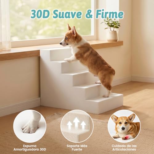 Miniatura 3 de Cozy Kiss Escalera Para Perros Pequeños 50 Cm De Ancho, Escalera Para Mascotas Para Cama Sofá Con Funda Lavable, Escalera Para Gatos De Espuma De Alta Densidad Caqui, 60x45x45cm, 4