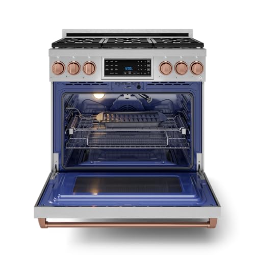 Image of Gordon Ramsay by THOR Kitchen 36 Inch Professional Liquid Propane Range with Tilt Panel Touch Control in Stainless Steel /Rose Gold