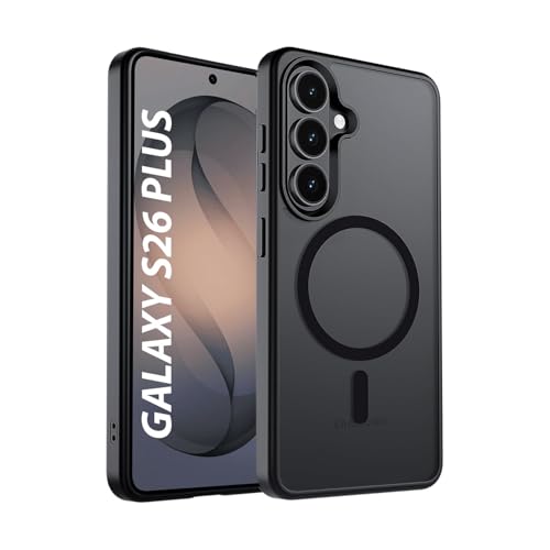 Image of Elzzi Magnetic Guard Case for Samsung Galaxy S26 Plus Cover, Compatible with MagSafe Translucent Matte Hard PC + TPU Hybrid Back Cover, Slim Shock-Resistant Anti-Scratch Protective Case (Black)