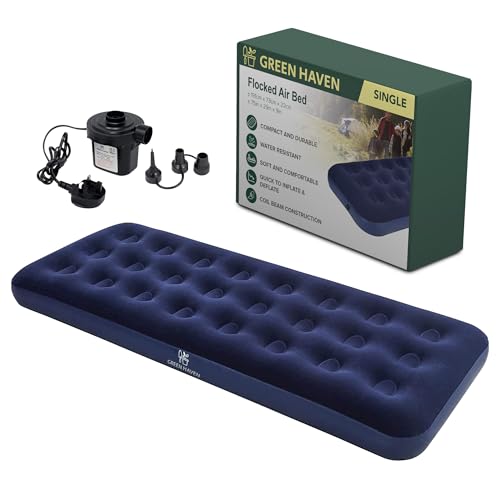 Green Haven Single Blow up Camping Bed | Waterproof Airbed Inflatable Mattress | Quick Inflatable Premium Air Bed for Camping