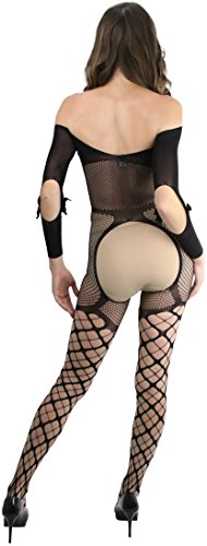 Image of ToBeInStyle Women's Bodystocking Crotchless Peek-A-Boo Fishnet Lace Bodysuit