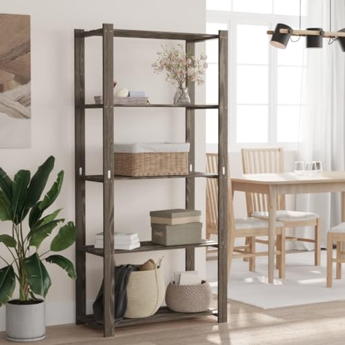 LAPOOH Estantería de 5 Niveles Madera Maciza Pino Gris 80x38x170 cm, Estanterias Almacenaje, Estanterias Trastero, Estanterias para Garaje, Estantes para Herramientas, Estanteria Almacen   SPU:373385
