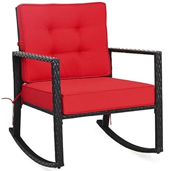 Alternative view of Tangkula Wicker Rocking Chair, Outdoor Glider Rattan Rocker Chair with Heavy-Duty Steel Frame, Patio Wicker Furniture Seat with 5” Thick Cushion for Garden, Porch, Backyard, Poolside (1, Red)