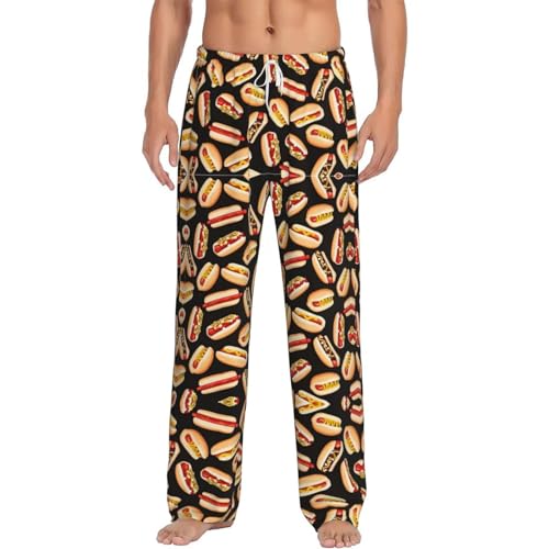Fun Food Hot Dogs print Mens Sleepwear Pajamas Pants with Pockets Soft Sleep Lounge Bottoms Sleep Pj Bottoms for Men