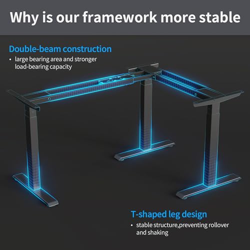 Image of FEZIBO Triple Motor L-Shaped Electric Standing Desk, 63 Inches Height Adjustable Stand up Corner Desk, Sit Stand Workstation with Splice Board, White Frame /White Top
